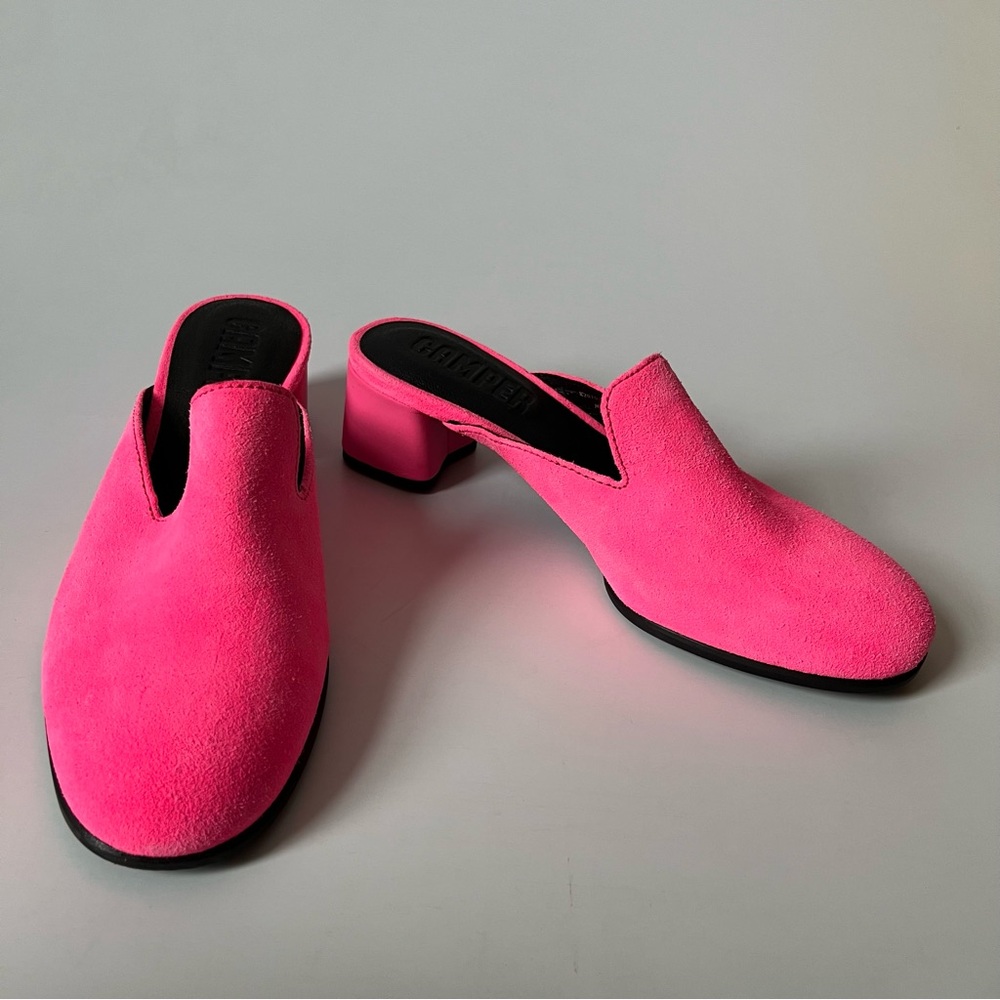 Camper Hot Pink Suede Mule Heels